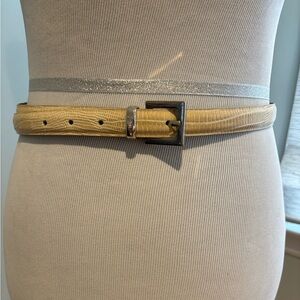 Ivory leather snake skin textured belt